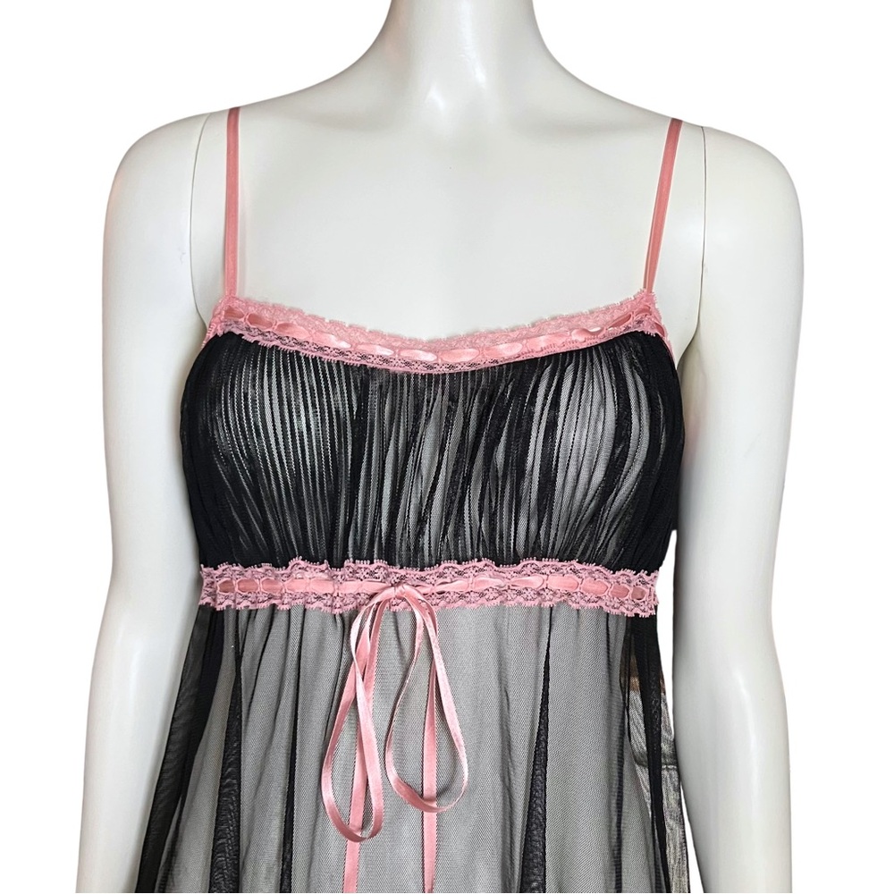Y2K Vintage Victoria’s Secret Black Sheer Babydoll Slip Dress XS/S Coquette Bow - Picture 7 of 11
